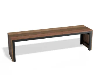 Cascade Bench with brown slats extending down both ends and a charcoal supporting frame