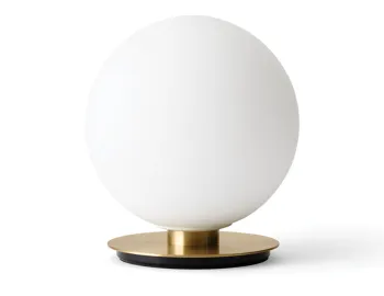 TR Bulb Ceiling/Wall Lamp standing on a round brass plate beneath its white globe shade