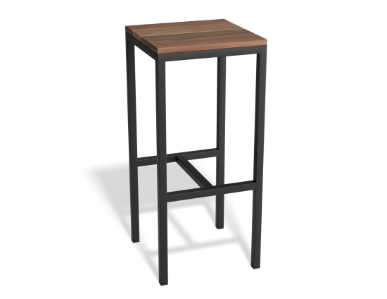 Kyenne Counter Stool with a square brown slatted seat and a charcoal frame, viewed at an angle