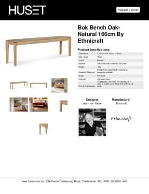 Tear Sheet: Bok Bench Oak-Natural 166cm by Ethnicraft